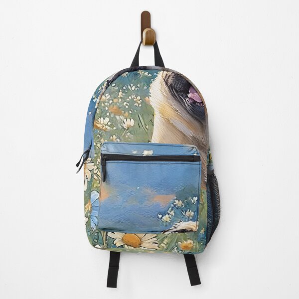 Item preview, Pug running in field of flowers designed and sold by AlyCastelluccio.