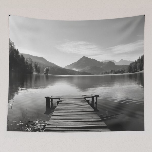 Item preview, Black and White Mountain Lake Landscape designed and sold by CampfireCove.