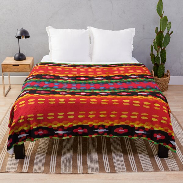 Item preview, Bright orange mexican rebozo poncho fabric vibrant embroidery dopamine decor designed and sold by T-Mex.