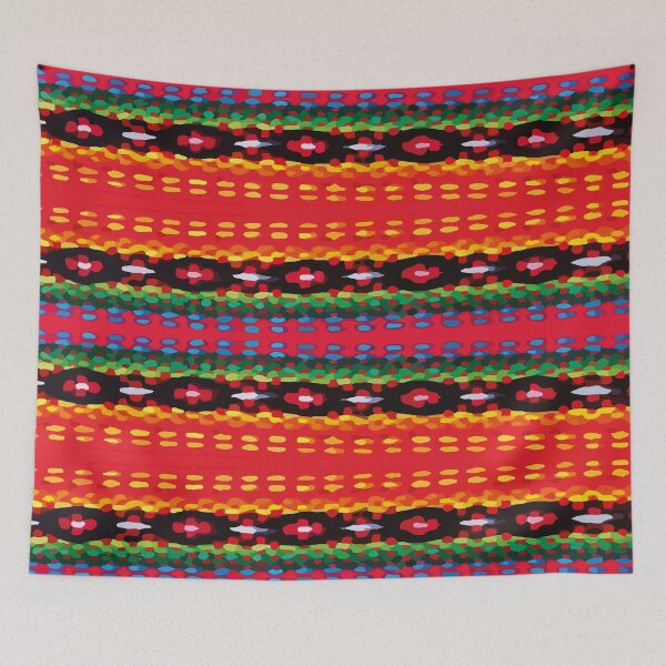 Item preview, Bright orange mexican rebozo poncho fabric vibrant embroidery dopamine decor designed and sold by T-Mex.