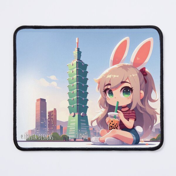 Item preview, Cute Bunny Girl Drinking Boba at Taipei 101 designed and sold by Trista Designs.