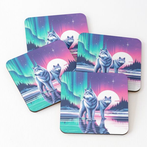 Item preview, Wolves on a beach under the nothern lights designed and sold by MysticForest18.