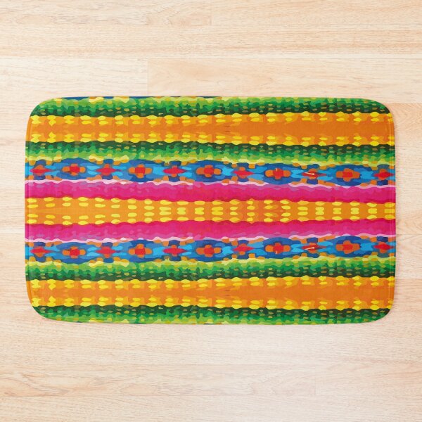 Item preview, Yellow pink stripes mexican colorful folk art textile maximalist decor dopamine dressing designed and sold by T-Mex.
