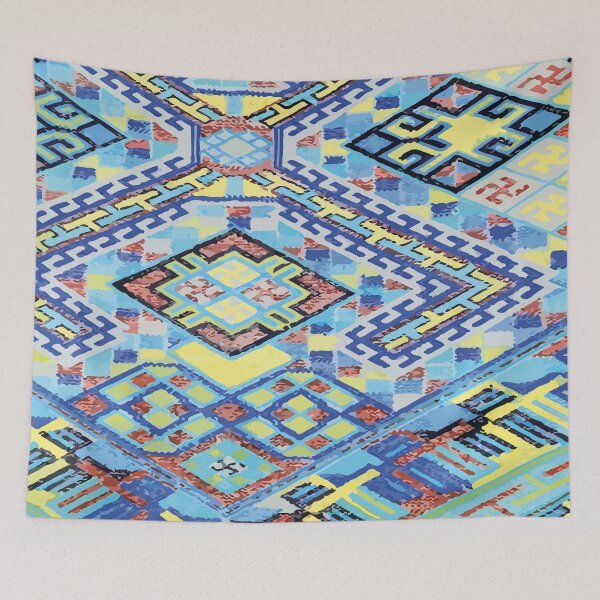 Item preview, Blue embroidered ethnic fabric vintage boho chic fabric decor designed and sold by T-Mex.