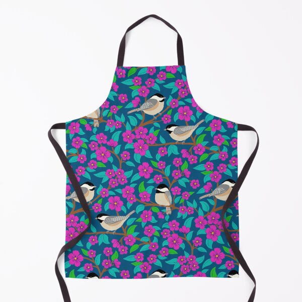 Item preview, Chickadee birds among the purple flowers designed and sold by Jennifer Ladd.