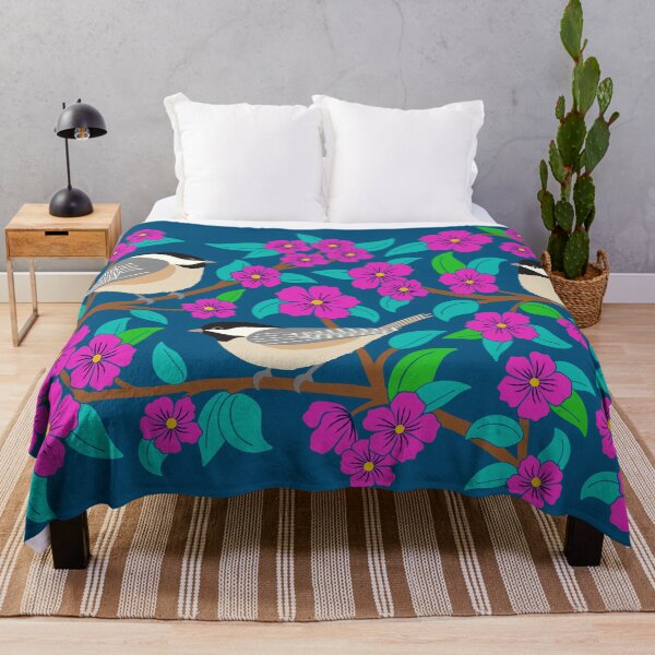 Item preview, Chickadee birds among the purple flowers designed and sold by Jennifer Ladd.
