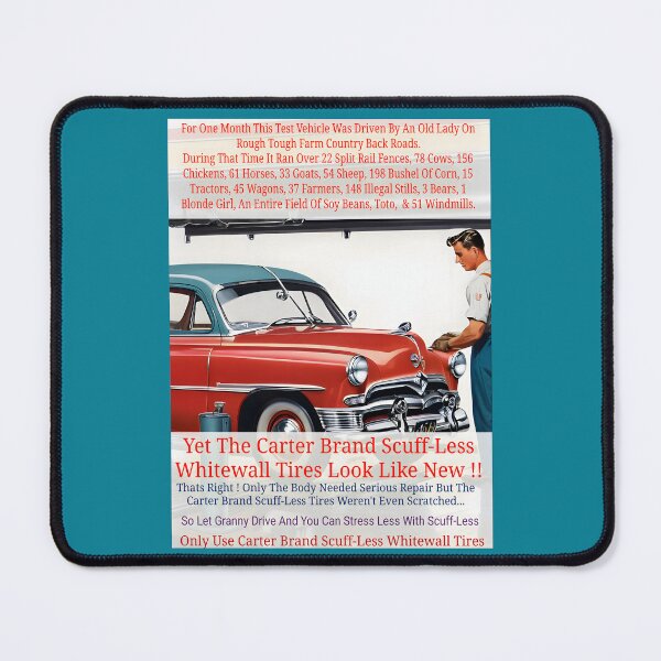 Item preview, Carter Brand Scuff-Less Whitewalls Old Lady Country, Retro-Automotive Ad Reimagined designed and sold by Hall-O-Gram.