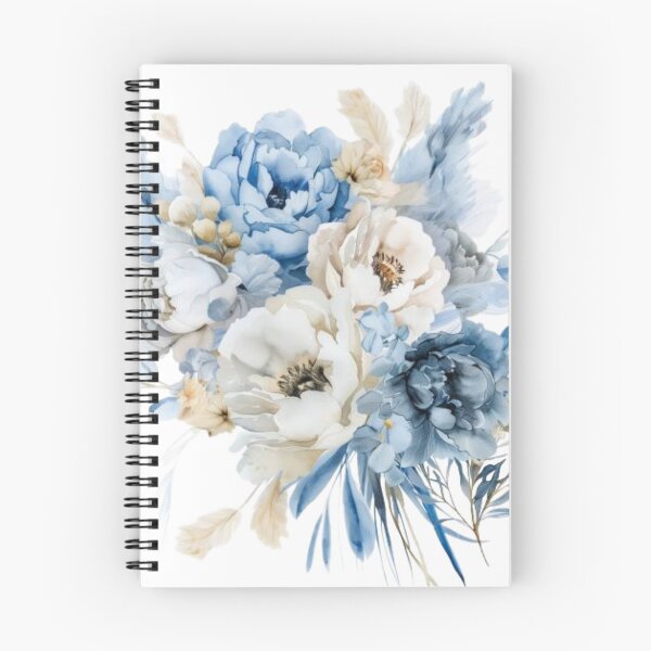 Artikelvorschau, Eleganter Blumenstrauß aus blauen und elfenbeinfarbenen Pfingstrosen, Rosen und Pampas entworfen und verkauft von PrettyPinkSkies.
