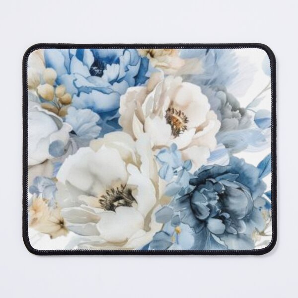 Artikelvorschau, Eleganter Blumenstrauß aus blauen und elfenbeinfarbenen Pfingstrosen, Rosen und Pampas entworfen und verkauft von PrettyPinkSkies.
