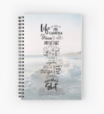Life is Like a Camera Travel Photography Quote // Beach + Ocean Waves Background Spiral Notebook