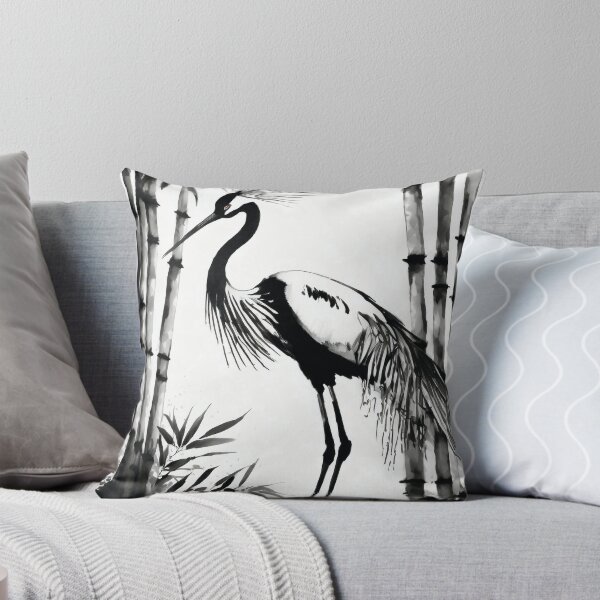Aperçu de l'œuvre Tranquil Sumi-e Heron Among Bamboo créée et vendue par Marithrax.