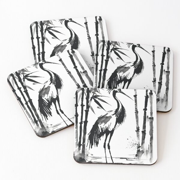 Artikelvorschau, Tranquil Sumi-e Heron Among Bamboo entworfen und verkauft von Marithrax.