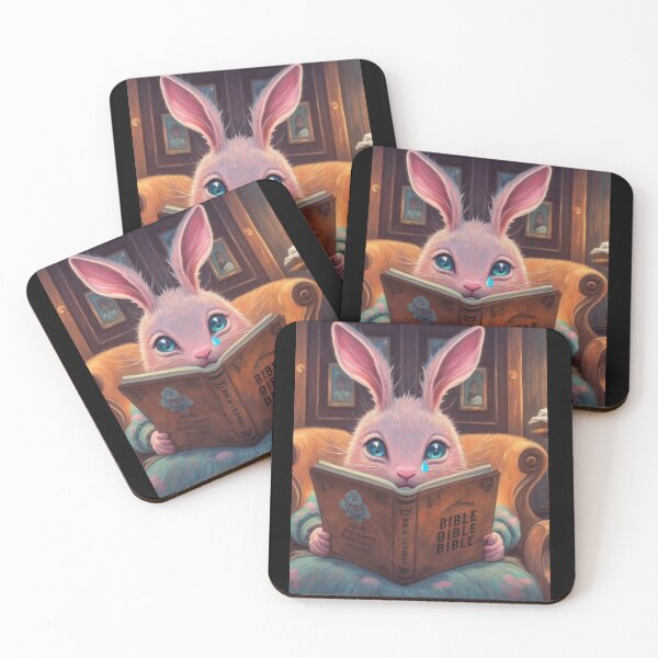 Item preview, A confused rabbit reading a bible with tears in his eyes designed and sold by GrumpyGrans3.