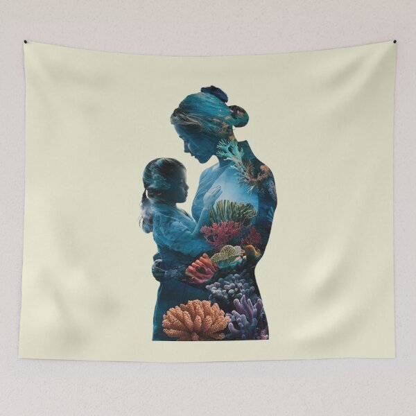 Item preview, Colorful Coral Reef Silhouette of a Little Girl and Her Mother designed and sold by Vicky021.