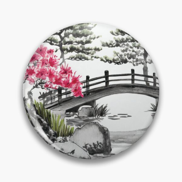 Artikelvorschau, Tranquil Sumi-e Serenity Lake Bridge entworfen und verkauft von Marithrax.