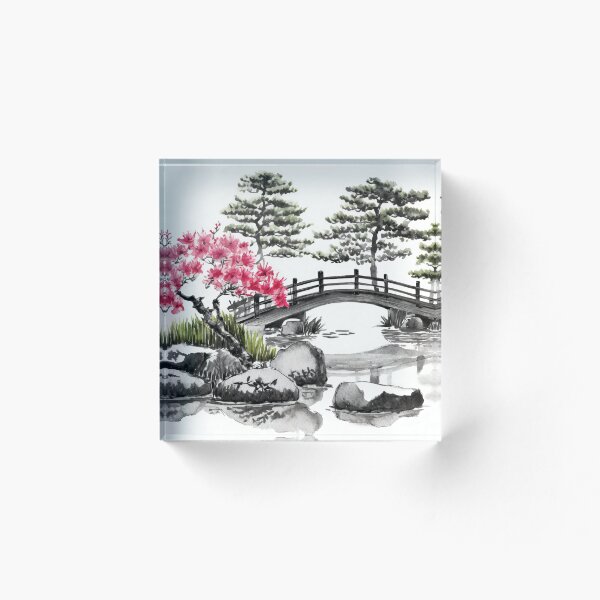 Item preview, Tranquil Sumi-e Serenity Lake Bridge designed and sold by Marithrax.