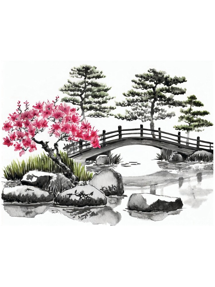 Aperçu 5 sur 5. Robe trapèze avec l'œuvre Tranquil Sumi-e Serenity Lake Bridge créée et vendue par Marithrax.