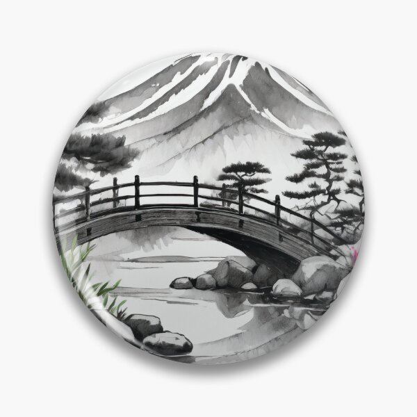 Artikelvorschau, Tranquil Sumi-e Serenity Lake Bridge entworfen und verkauft von Marithrax.