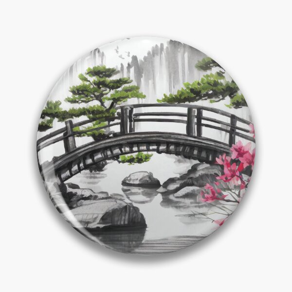 Artikelvorschau, Tranquil Sumi-e Serenity Lake Bridge entworfen und verkauft von Marithrax.