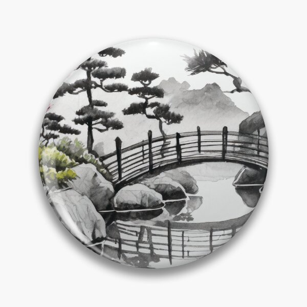 Artikelvorschau, Tranquil Sumi-e Serenity Lake Bridge entworfen und verkauft von Marithrax.