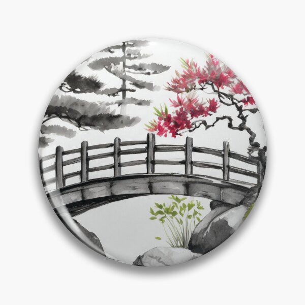 Artikelvorschau, Tranquil Sumi-e Serenity Lake Bridge entworfen und verkauft von Marithrax.