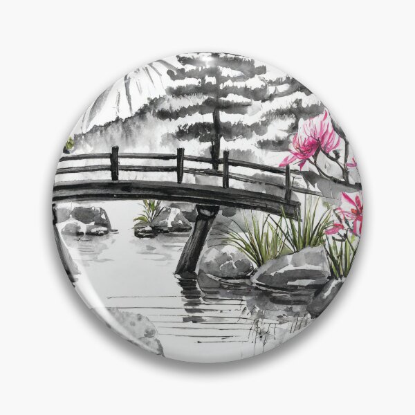 Artikelvorschau, Tranquil Sumi-e Serenity Lake Bridge entworfen und verkauft von Marithrax.
