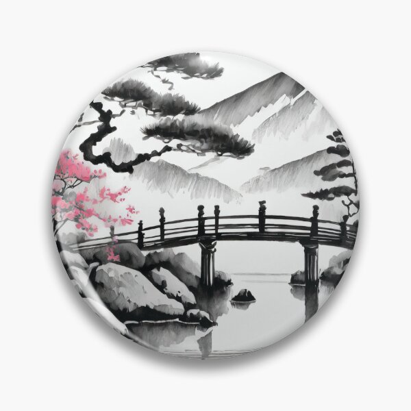 Artikelvorschau, Tranquil Sumi-e Serenity Lake Bridge entworfen und verkauft von Marithrax.