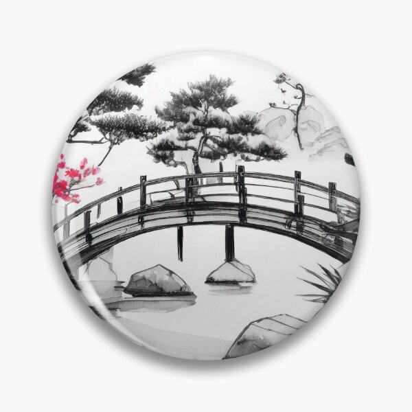Artikelvorschau, Tranquil Sumi-e Serenity Lake Bridge entworfen und verkauft von Marithrax.