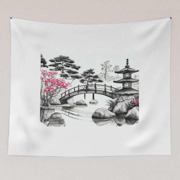 Artikelvorschau, Tranquil Sumi-e Serenity Lake Bridge entworfen und verkauft von Marithrax.