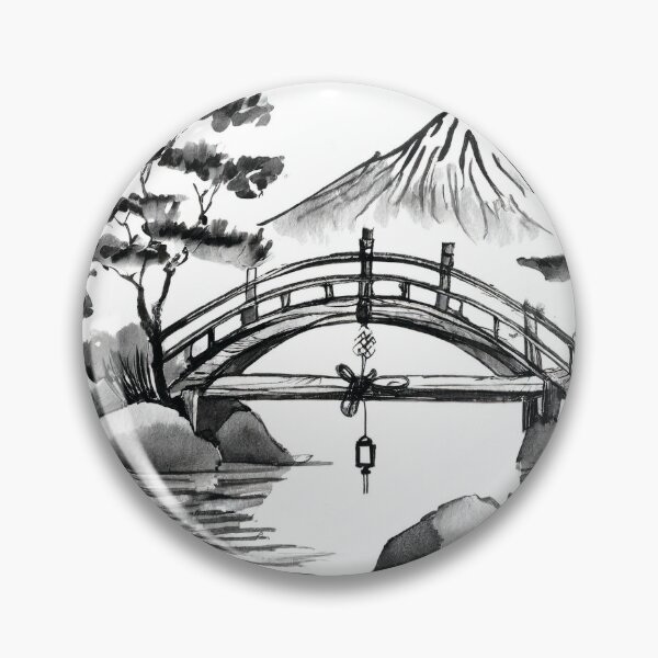 Artikelvorschau, Tranquil Sumi-e Serenity Lake Bridge entworfen und verkauft von Marithrax.