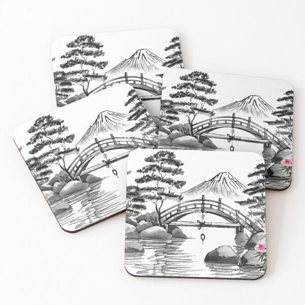 Artikelvorschau, Tranquil Sumi-e Serenity Lake Bridge entworfen und verkauft von Marithrax.