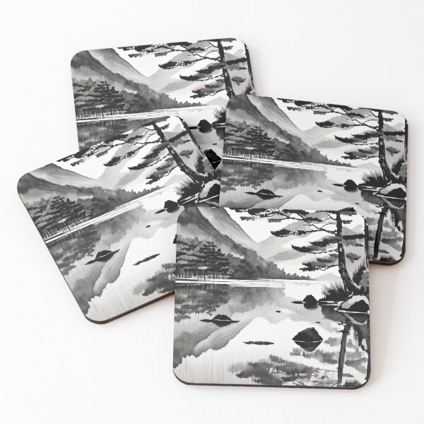Artikelvorschau, Tranquil Sumi-e Serenity Lake Mountains entworfen und verkauft von Marithrax.