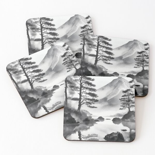 Artikelvorschau, Tranquil Sumi-e Serenity Lake Mountains entworfen und verkauft von Marithrax.