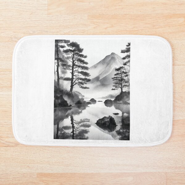 Item preview, Tranquil Sumi-e Serenity Lake Mountains designed and sold by Marithrax.