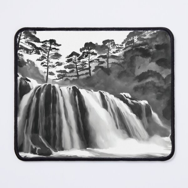 Aperçu de l'œuvre Sumi-E Waterfall Forest Mountains créée et vendue par Marithrax.