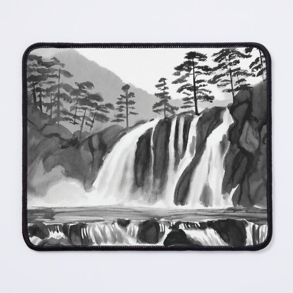Item preview, Sumi-E Waterfall Forest Mountains designed and sold by Marithrax.