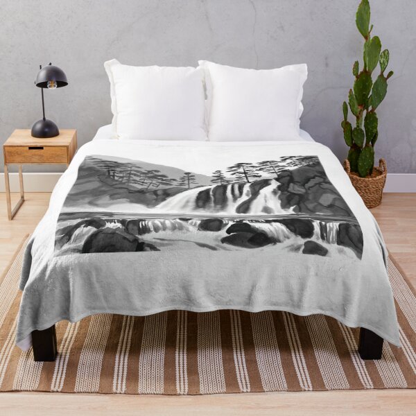 Item preview, Sumi-E Waterfall Forest Mountains designed and sold by Marithrax.