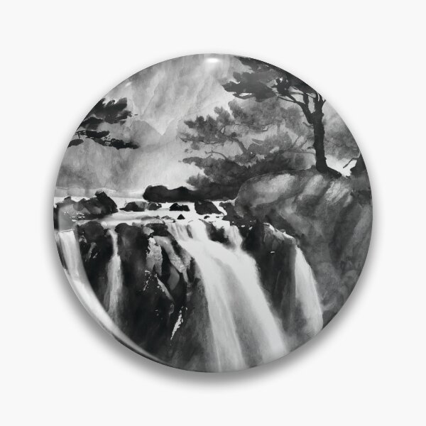Artikelvorschau, Sumi-E Waterfall Forest Mountains entworfen und verkauft von Marithrax.