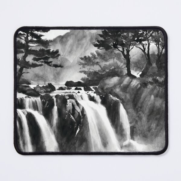 Artikelvorschau, Sumi-E Waterfall Forest Mountains entworfen und verkauft von Marithrax.
