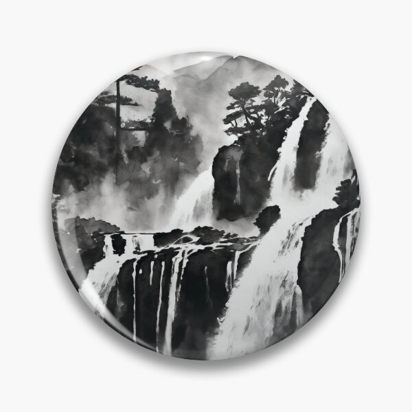 Artikelvorschau, Sumi-E Waterfall Forest Mountains entworfen und verkauft von Marithrax.