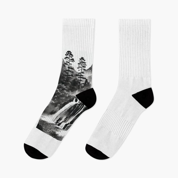 Item preview, Sumi-E Waterfall Forest Mountains designed and sold by Marithrax.