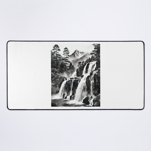 Artikelvorschau, Sumi-E Waterfall Forest Mountains entworfen und verkauft von Marithrax.