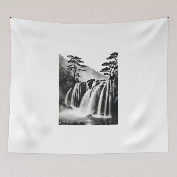 Artikelvorschau, Sumi-E Waterfall Forest Mountains entworfen und verkauft von Marithrax.