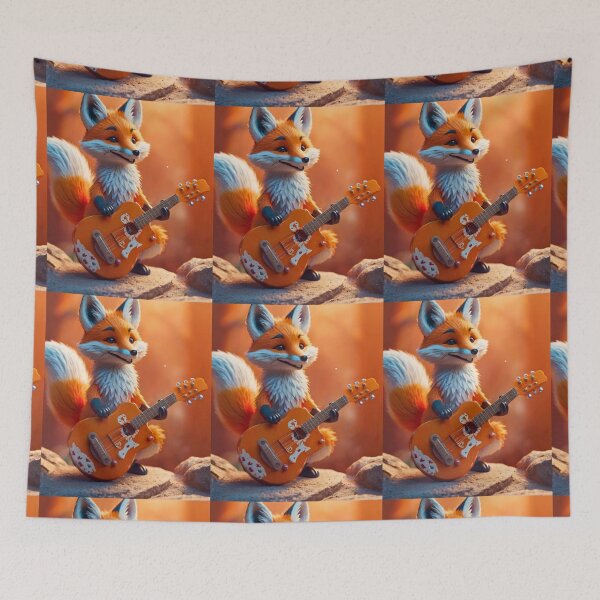 Item preview, Fox Portrait. fox playing guitar designed and sold by FoxVibes.