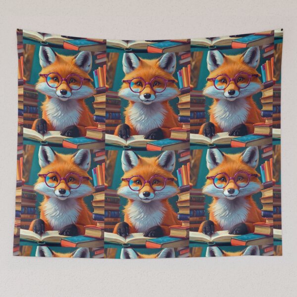 Artikelvorschau, Fuchsporträt. Fuchs mit Brille, Nerd-Fuchs, Fuchs mit Büchern entworfen und verkauft von FoxVibes.
