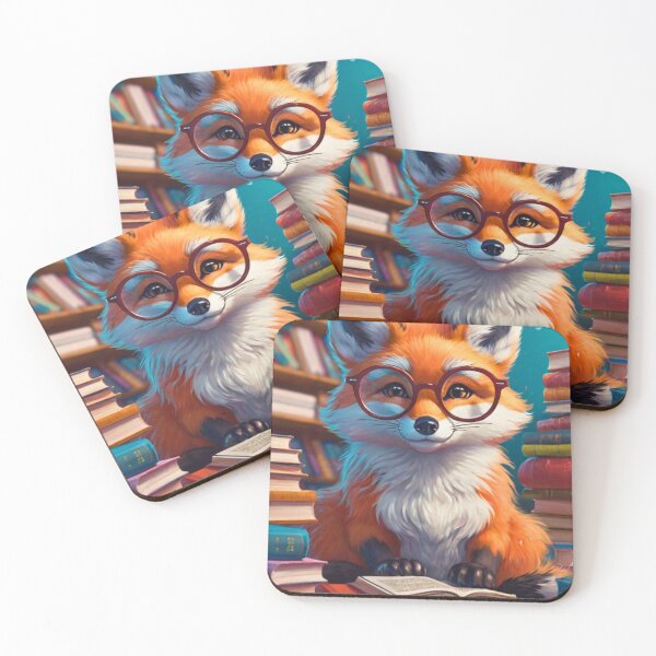 Item preview, Fox Portrait. fox wearing glasses, nerd fox, fox with books designed and sold by FoxVibes.