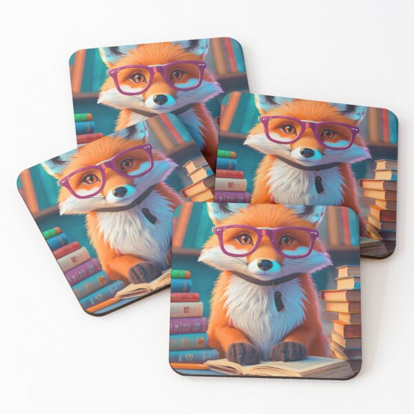 Item preview, Fox Portrait. fox wearing glasses, nerd fox, fox with books designed and sold by FoxVibes.