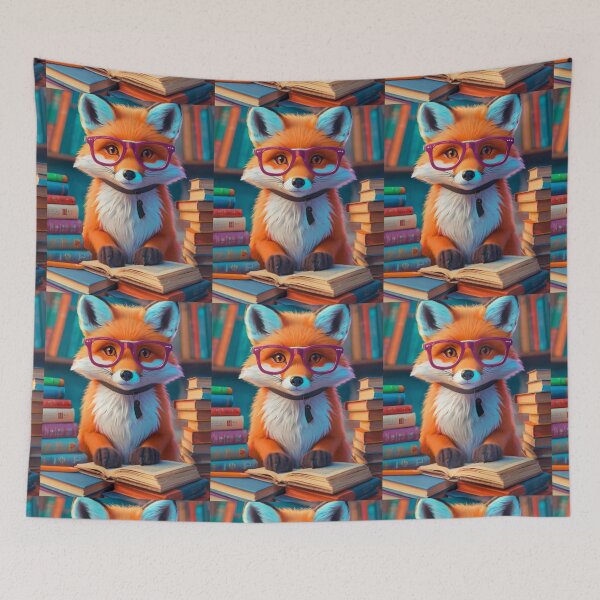 Item preview, Fox Portrait. fox wearing glasses, nerd fox, fox with books designed and sold by FoxVibes.