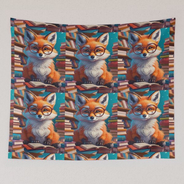 Item preview, Fox Portrait. fox wearing glasses, nerd fox, fox with books designed and sold by FoxVibes.