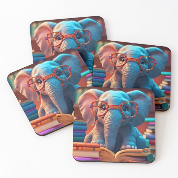 Item preview, Elephant Portrait. elephant wearing glasses, nerdy elephant, elephant with books designed and sold by ElephantVibes.